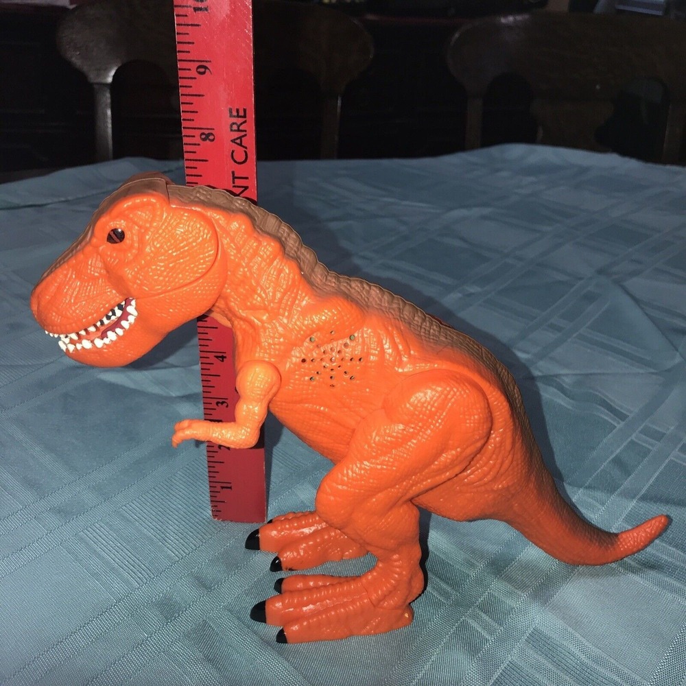 Dragon-I‎ Dinosaur Orange T-REX 7.5" tall Eyes Light-up Roar Chomp Growls Works!